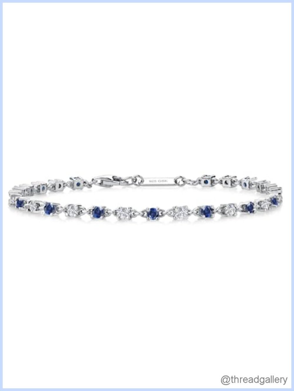 Sterling Silver Tennis Bracelet Created Sapphire Moissanite 7 Inch